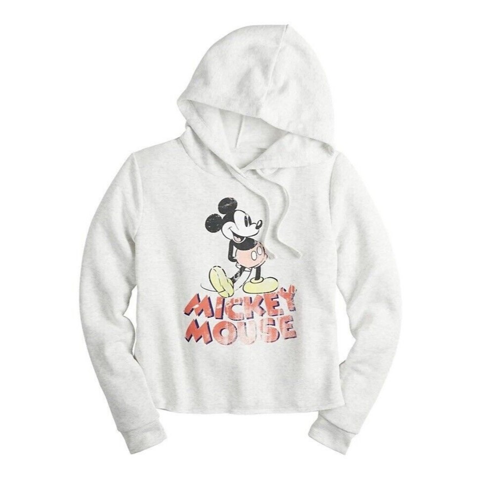 New, Disney Mickey Mouse Cropped  Pullover Hoodie Size (L) Light Heather grey